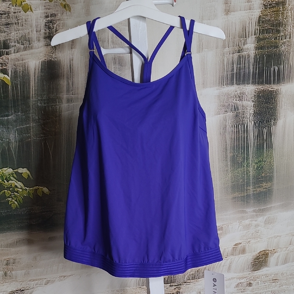 NWT! Athleta Womens 36B 36C blue tankini swim suit top criss cross straps